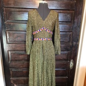 Vintage Lee Jordan Metallic  Empire Waist Dress